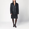 Cassell Single-breasted black leather coat