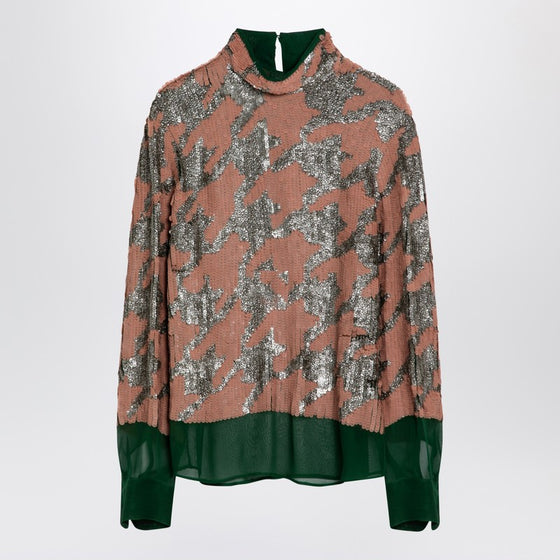 Dries Van Noten Green/pink/silver blouse with sequins