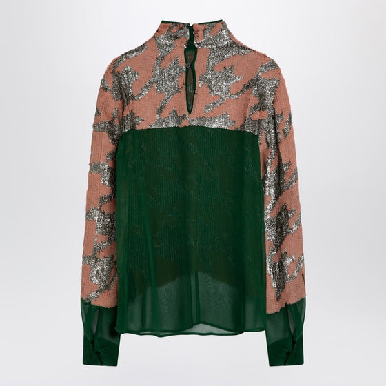 Dries Van Noten Green/pink/silver blouse with sequins