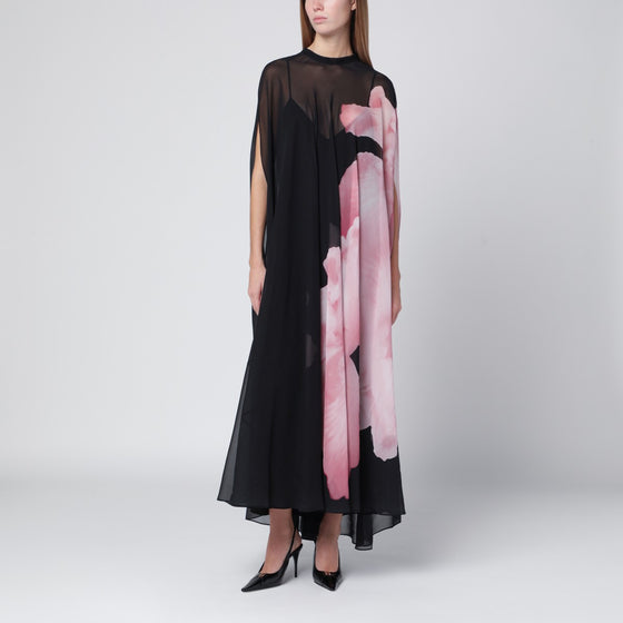 Alberta Ferretti Black silk dress with orchid print