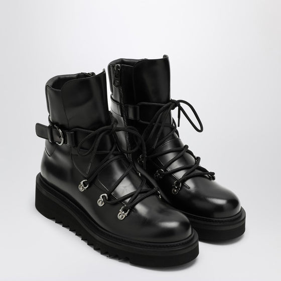 Ferragamo Black leather lace-up boot