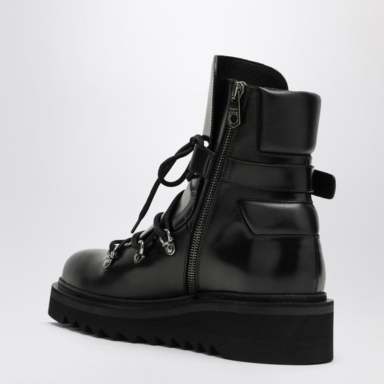 Ferragamo Black leather lace-up boot