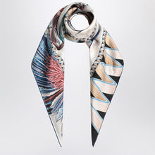  Ferragamo Ivory/blue silk scarf with Giada print