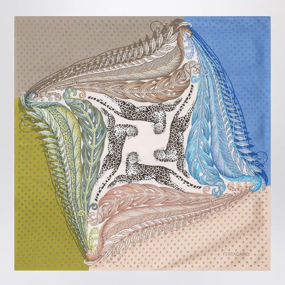 Ferragamo Green/blue silk scarf with Madras print