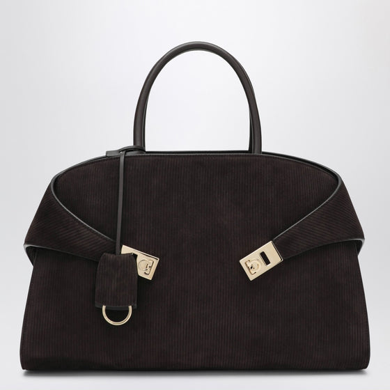 Ferragamo Hug Soft L brown suede shoulder bag
