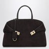 Ferragamo Hug Soft L brown suede shoulder bag