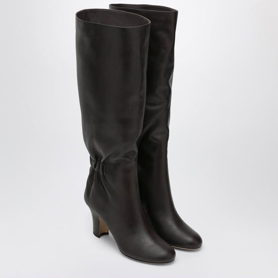 Ferragamo Ruched Boots in Dark Brown Leather