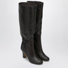 Ferragamo Ruched Boots in Dark Brown Leather