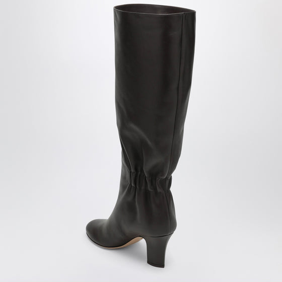 Ferragamo Ruched Boots in Dark Brown Leather