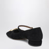 Ferragamo Black Gancini heeled ballerina in suede