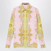 Versace Printed silk twill shirt in yellow/pink
