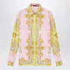 Versace Printed silk twill shirt in yellow/pink