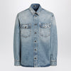 Versace Light blue stone-washed denim shirt with studs