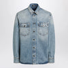 Versace Light blue stone-washed denim shirt with studs