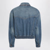 Versace Blue cotton denim jacket with red leather details