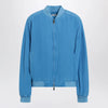 Versace Light blue silk poplin zip blouson