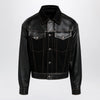 Versace Black Denim and Leather Bomber Jacket