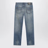 Versace Distressed Straight-Leg Jeans in Blue Denim
