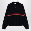 Versace Navy blue cotton knit polo shirt with embroidered logo