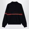 Versace Navy blue cotton knit polo shirt with embroidered logo