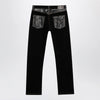Versace Straight-leg denim and leather jeans in black