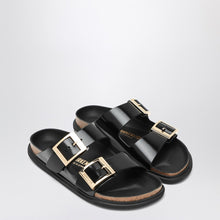  Birkenstock Slide Arizona Droplet Buckle in black patent leather