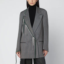  Dries Van Noten Grey double-breasted jacket with embroidered stitch decorations