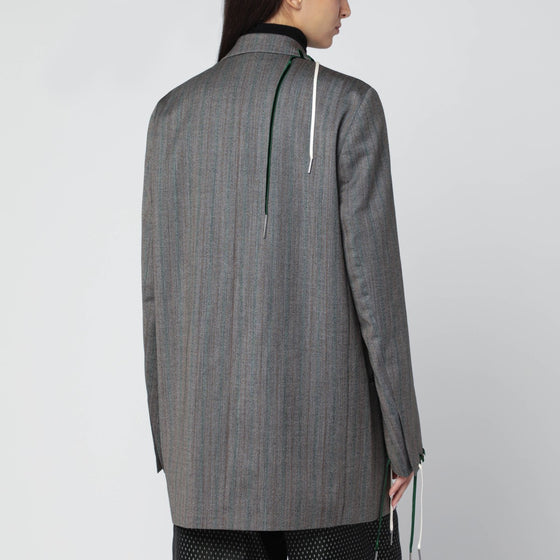 Dries Van Noten Grey double-breasted jacket with embroidered stitch decorations