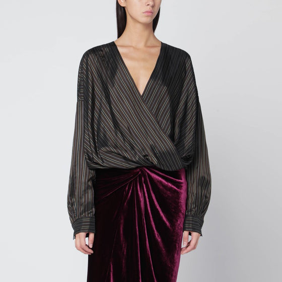 Dries Van Noten Loose brown shirt with striped pattern