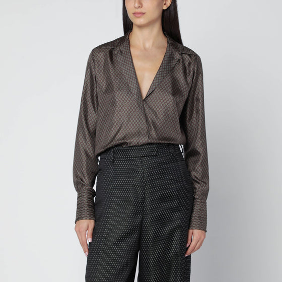 Dries Van Noten Brown printed silk shirt
