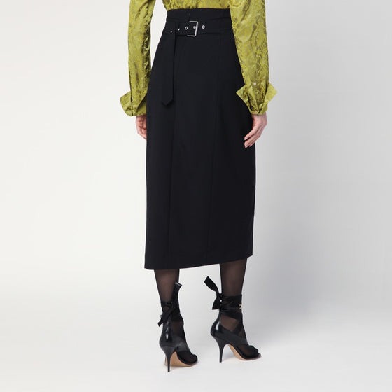 Dries Van Noten Black wool and mohair midi skirt