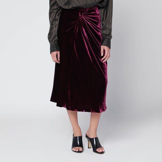 Dries Van Noten Purple velvet draped midi skirt