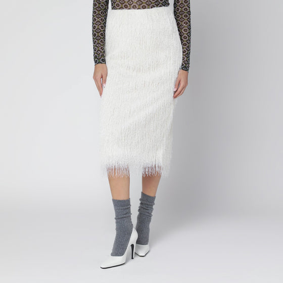Dries Van Noten White midi skirt with fringes