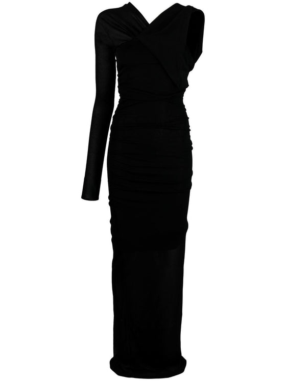 Saint Laurent semi-sheer one-sleeve long dress