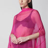 Dries Van Noten Wide Cape Dress Fuchsia in Sheer Silk