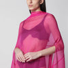 Dries Van Noten Wide Cape Dress Fuchsia in Sheer Silk