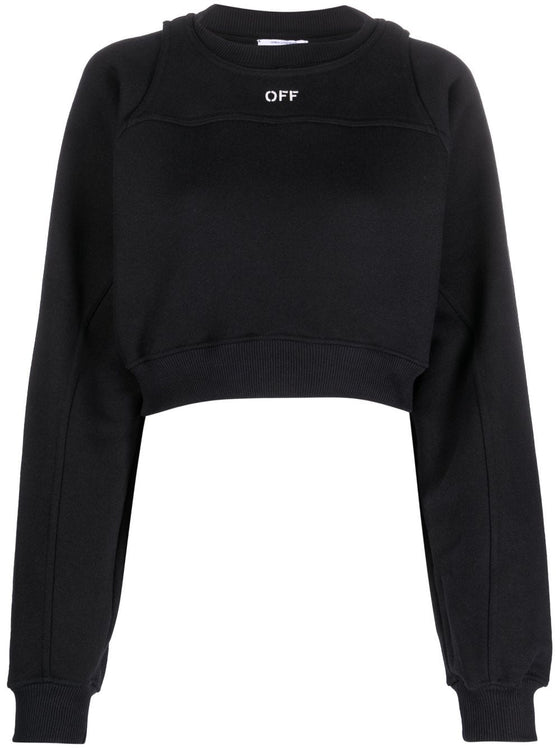 Off White Printed Crop Sweatshirt