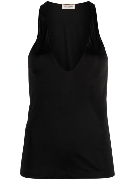 Saint Laurent plunging satin tank top