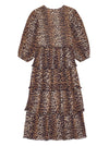 Ganni Leopard Pleated Georgette Flounce Smock Midi Dress