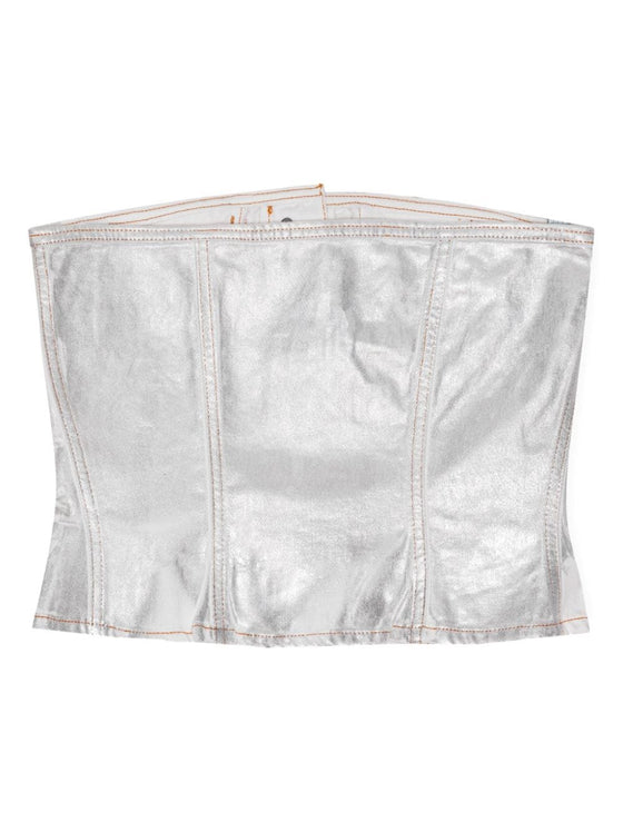 Ganni Silver Foil Denim Corsage