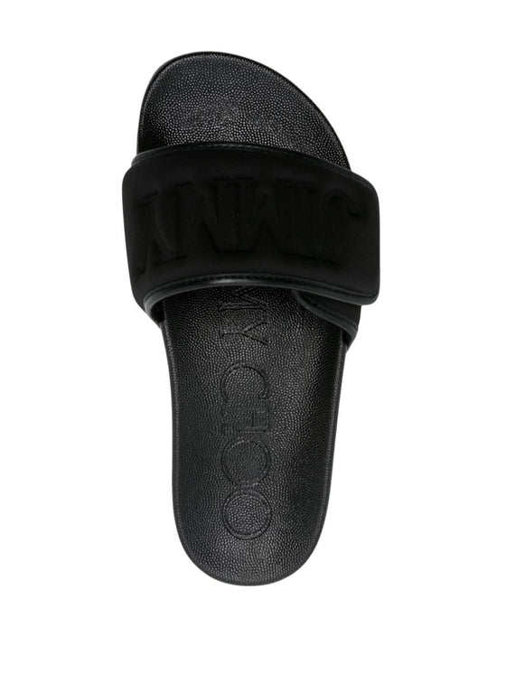 Jimmy Choo Fitz Slides Sandals with Embossed Logo