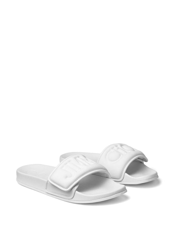 Jimmy Choo Fitz Slides Sandals with Embossed Logo