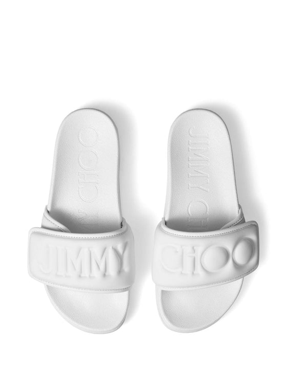 Jimmy Choo Fitz Slides Sandals with Embossed Logo