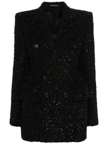  Balenciaga Hourglass tweed-texture padded-shoulder wool-blend blazer
