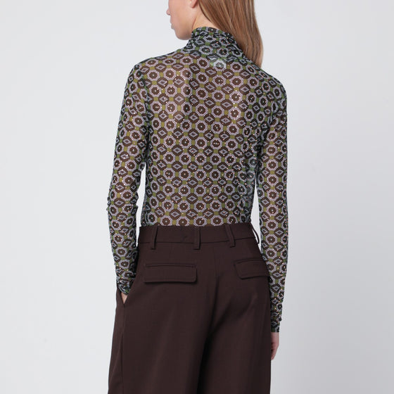 Dries Van Noten Semi-transparent green print turtleneck jumper