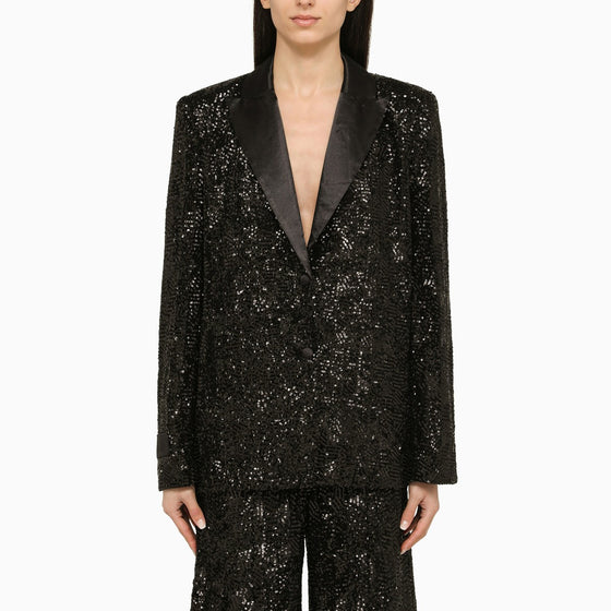 ROTATE Birger Christensen Black single-breasted jacket with sequins