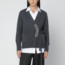  Dries Van Noten Grey cashmere cardigan with brooch detail