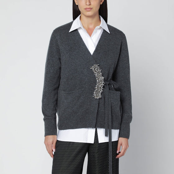 Dries Van Noten Grey cashmere cardigan with brooch detail