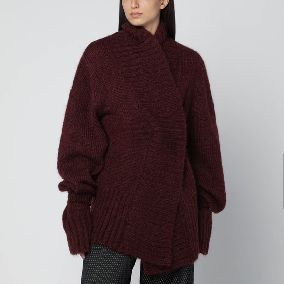 Dries Van Noten Oversized burgundy mohair-blend sweater