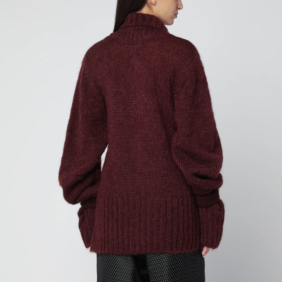 Dries Van Noten Oversized burgundy mohair-blend sweater